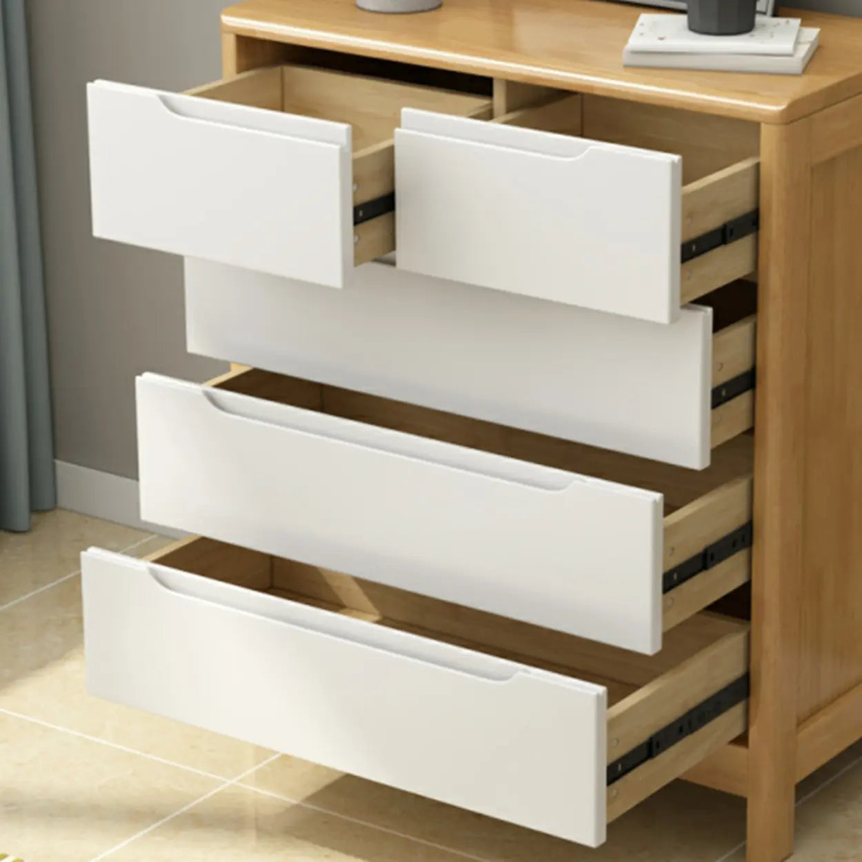 Walnut-White Wood Drawer Dresser — Nut-Brown