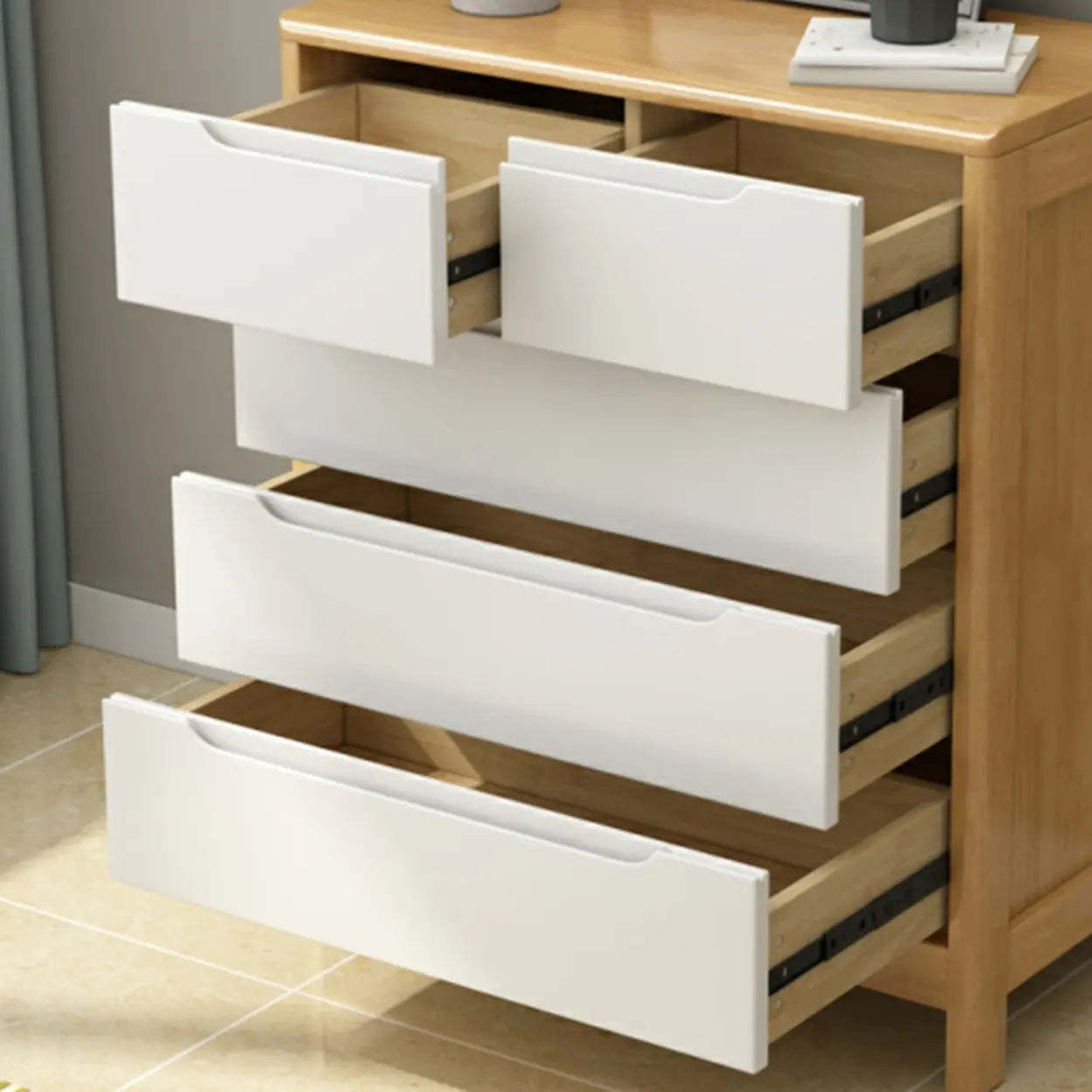 Walnut-White Wood Drawer Dresser — Nut-Brown