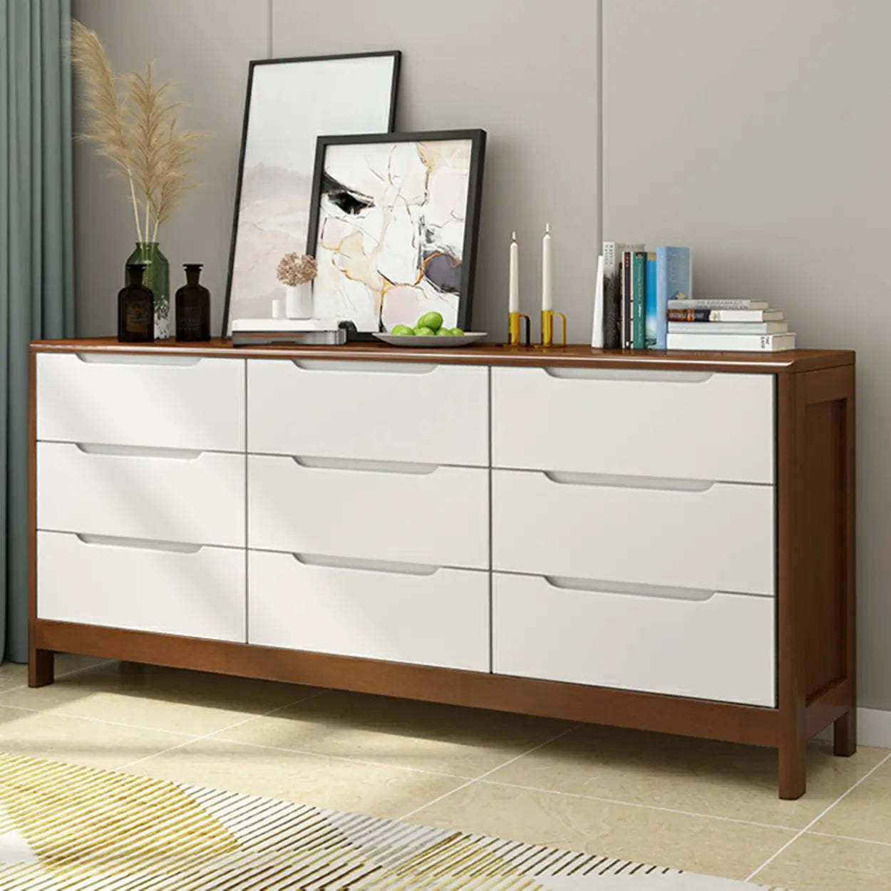 Walnut-White Wood Drawer Dresser — Walnut/ White