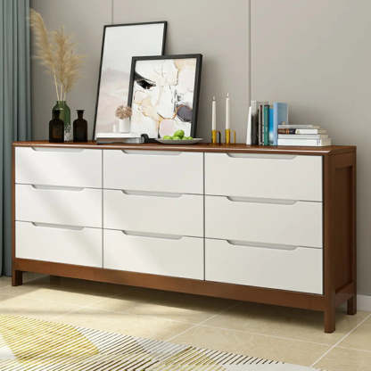 Walnut-White Wood Drawer Dresser — Walnut/ White