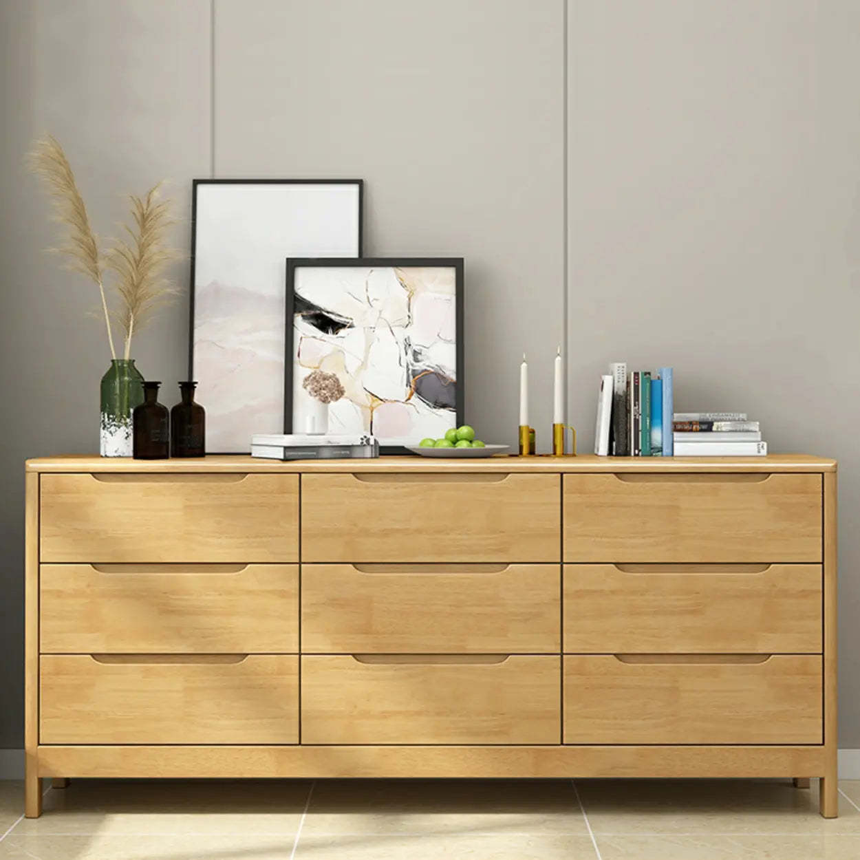 Walnut-White Wood Drawer Dresser