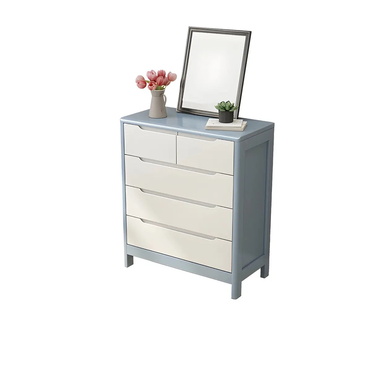Walnut-White Wood Drawer Dresser — Gray & White