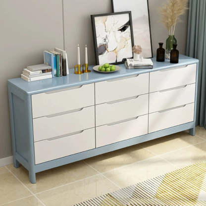 Walnut-White Wood Drawer Dresser — Gray & White