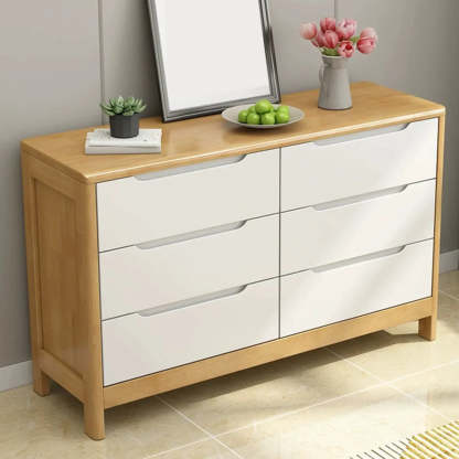 Walnut-White Wood Drawer Dresser — Natural Finish