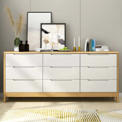 Walnut-White Wood Drawer Dresser — Natural Finish
