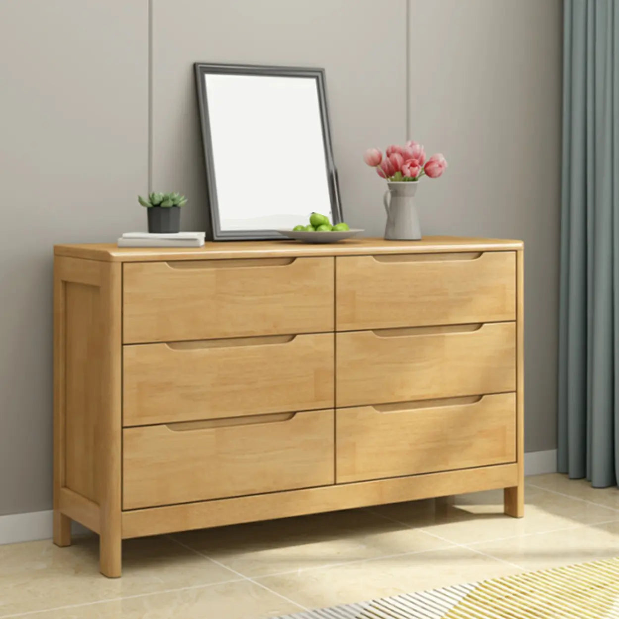 Walnut-White Wood Drawer Dresser — Natural/ White