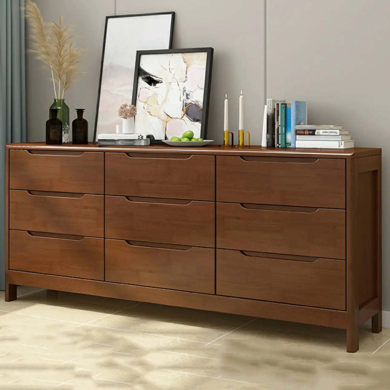 Walnut-White Wood Drawer Dresser — Natural/ White