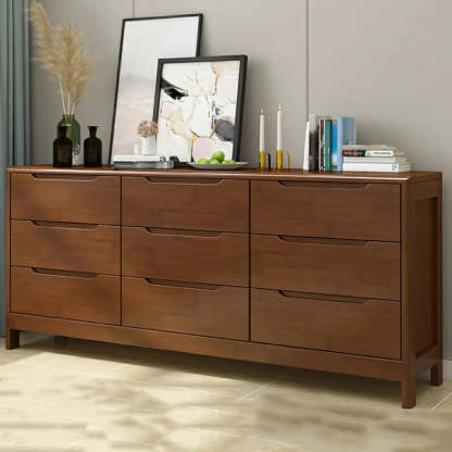 Walnut-White Wood Drawer Dresser — Natural/ White