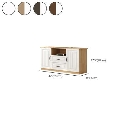 Walnut and White Wood Rectangular Open Storage TV Stand — Gray & White