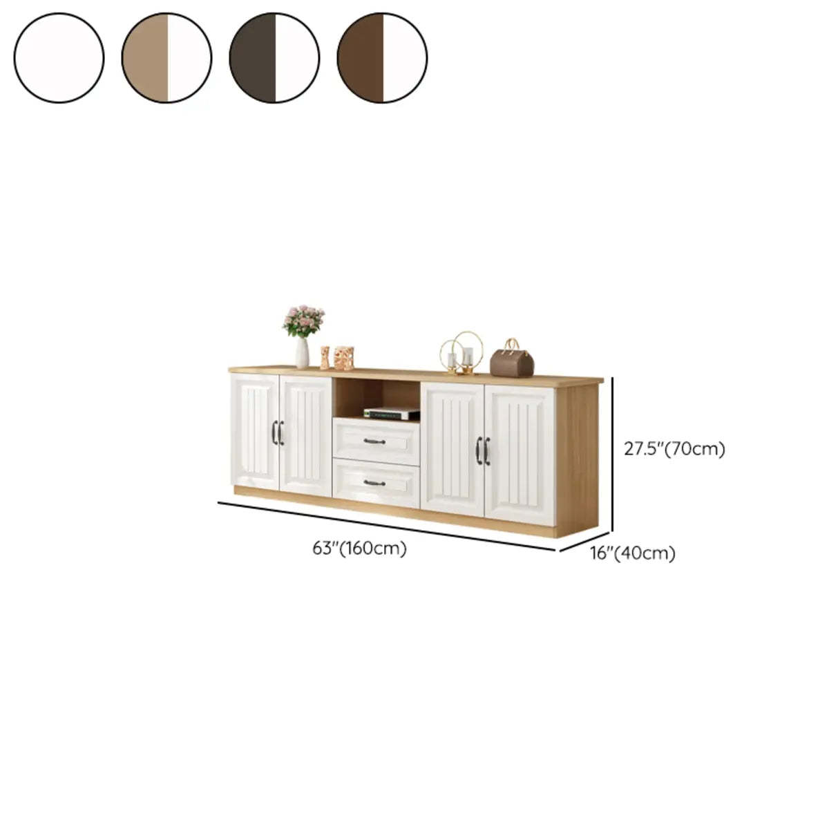Walnut and White Wood Rectangular Open Storage TV Stand — Walnut/ White