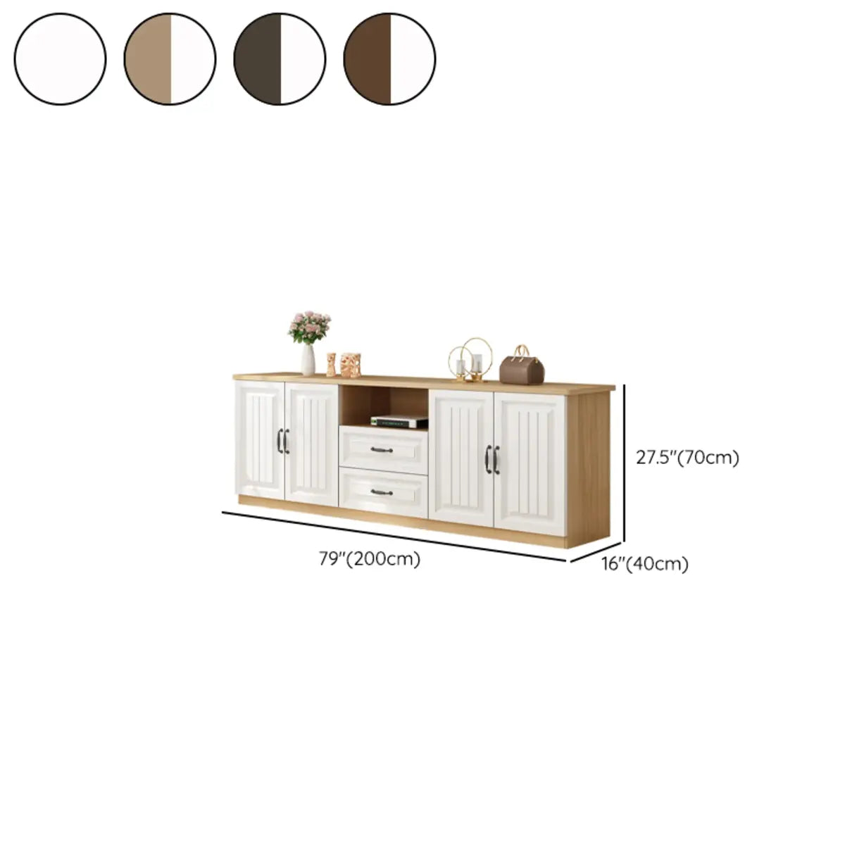 Walnut and White Wood Rectangular Open Storage TV Stand — Walnut/ White