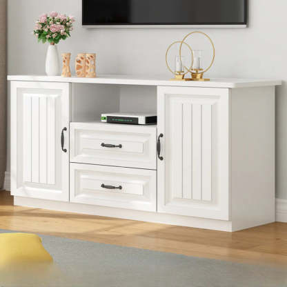 Walnut and White Wood Rectangular Open Storage TV Stand — Black Walnut/ White