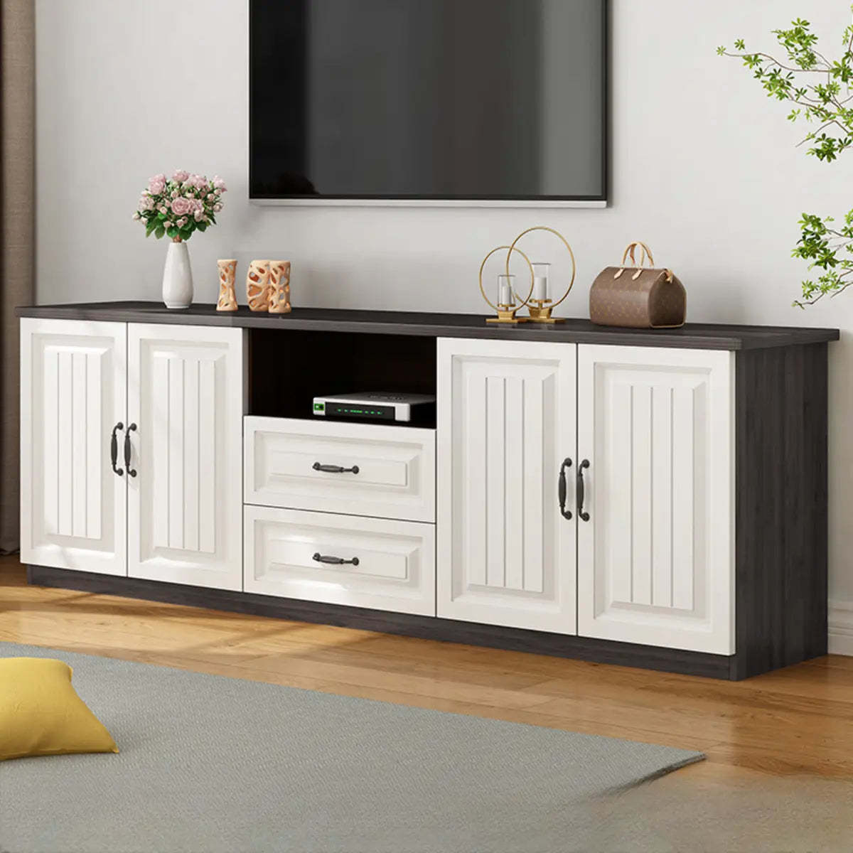 Lighom modern open storage white tv stands — 55" L x 16" W x 27.5" H / Gray