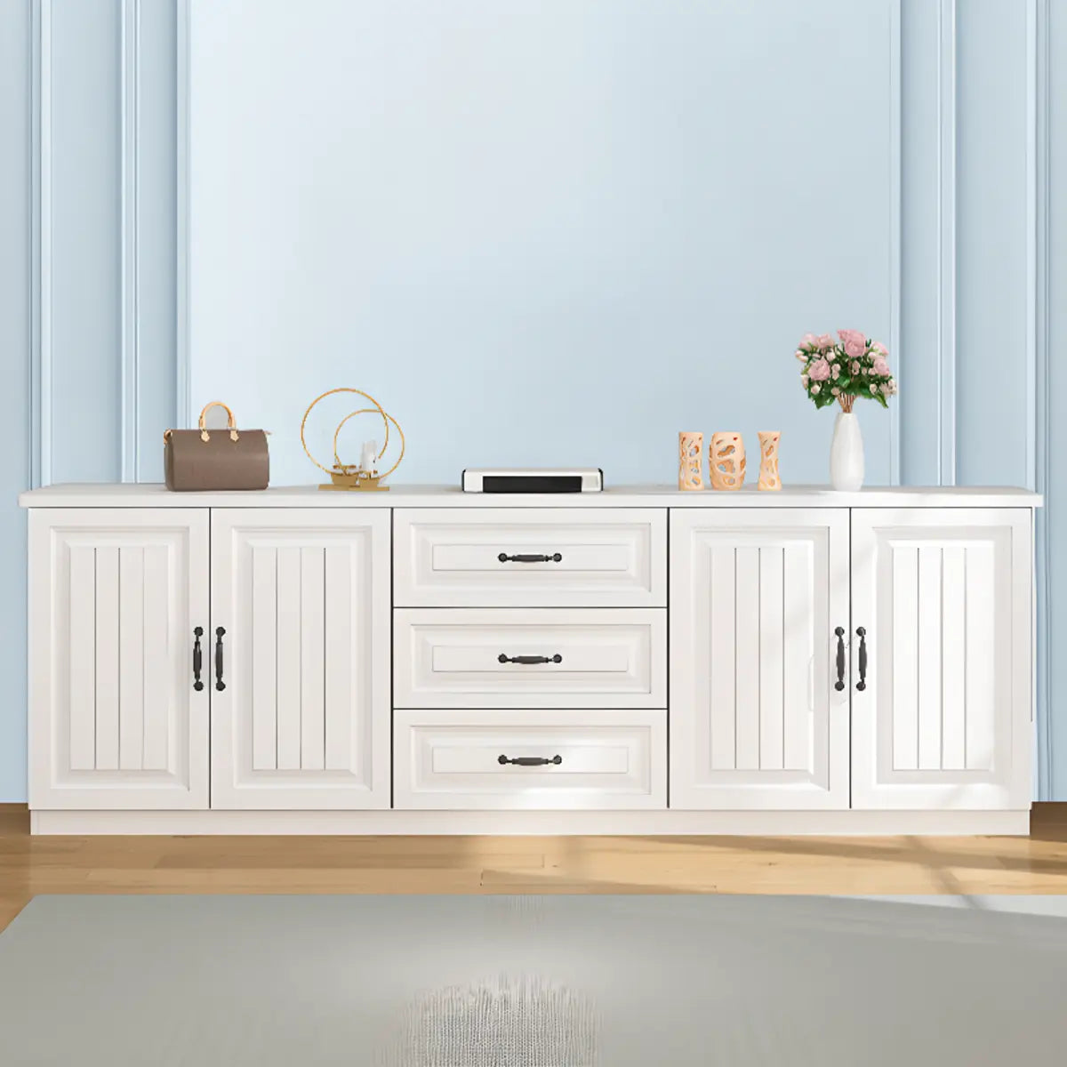 Walnut and White Wood Rectangular Open Storage TV Stand — Black Walnut/ White