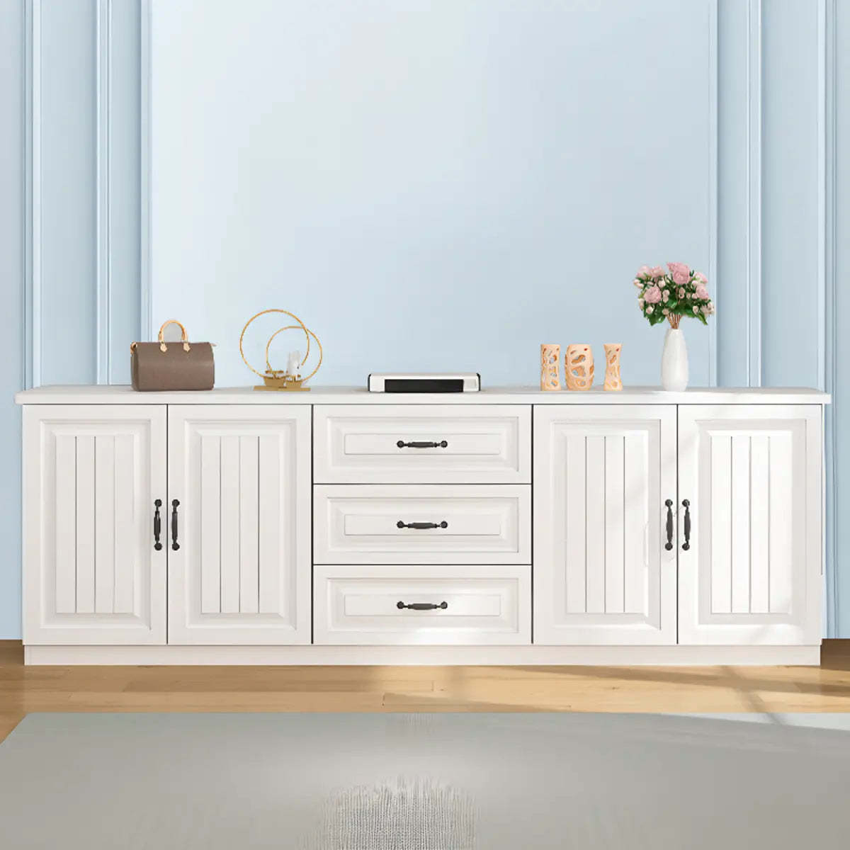 Walnut and White Wood Rectangular Open Storage TV Stand — Black Walnut/ White