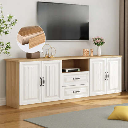 Walnut and White Wood Rectangular Open Storage TV Stand — Black Walnut/ White