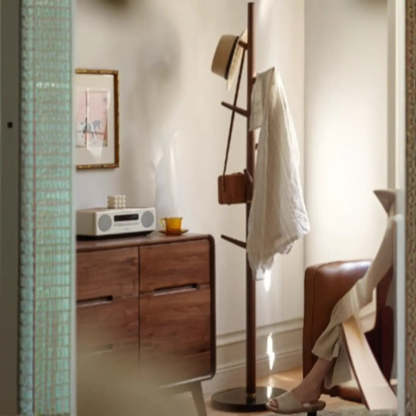 Walnut Wood Brown Tall Hook Coat Rack