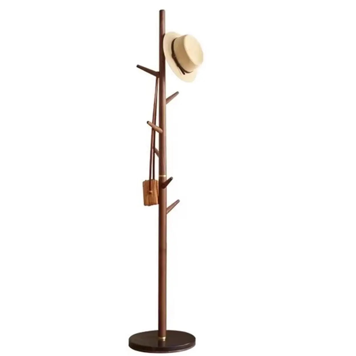Walnut Wood Brown Tall Hook Coat Rack
