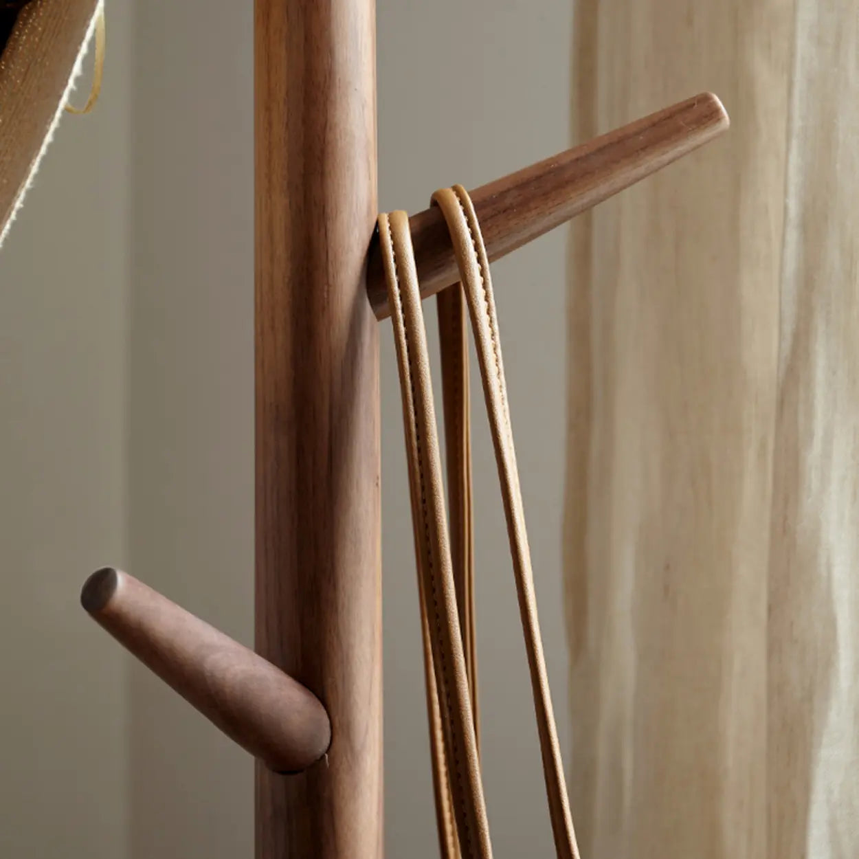 Walnut Wood Brown Tall Hook Coat Rack
