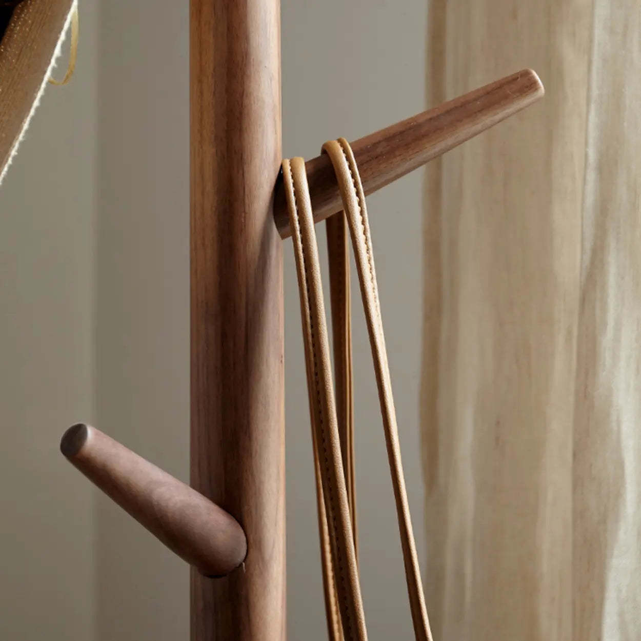 Walnut Wood Brown Tall Hook Coat Rack