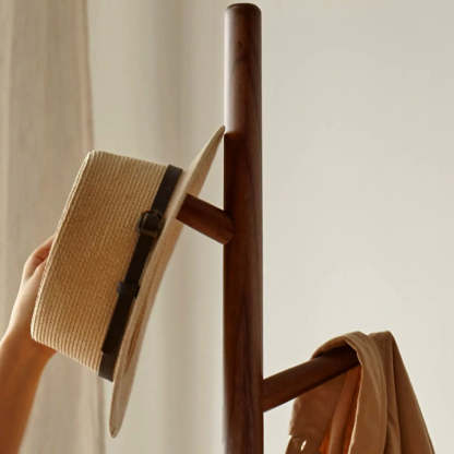 Walnut Wood Brown Tall Hook Coat Rack