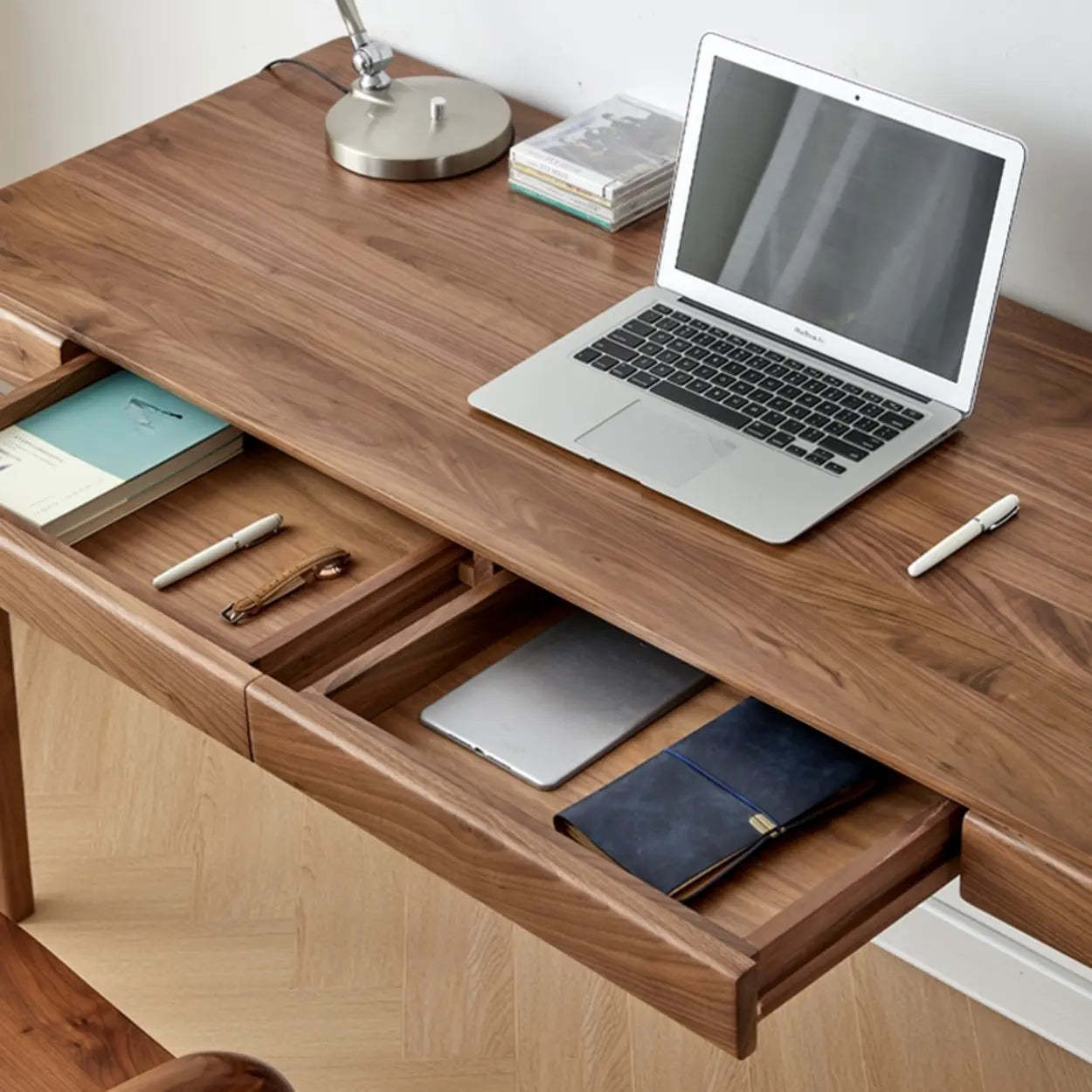 Walnut Wood Butcher Block Drawer Writing Desk — Table Only