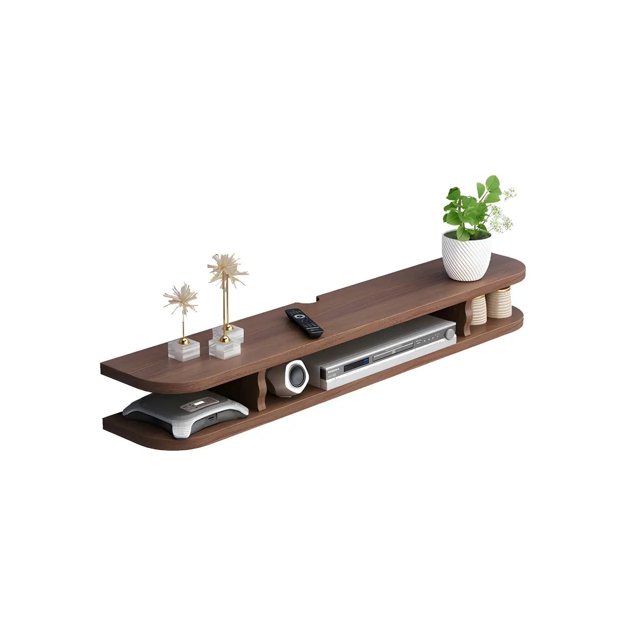 Walnut Wood Floating Open-Storage TV Stand — White