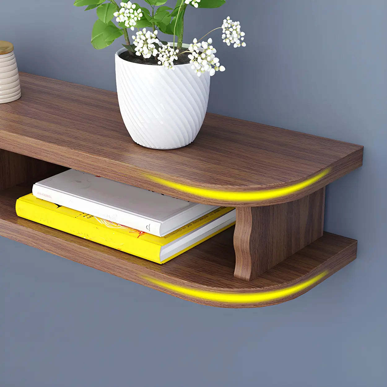 Walnut Wood Floating Open-Storage TV Stand — Walnut