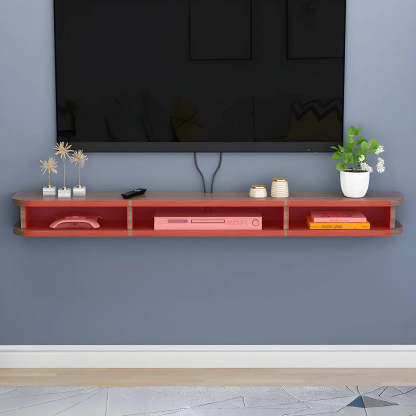 Walnut Wood Floating Open-Storage TV Stand — White