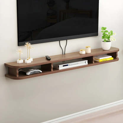 Walnut Wood Floating Open-Storage TV Stand — White