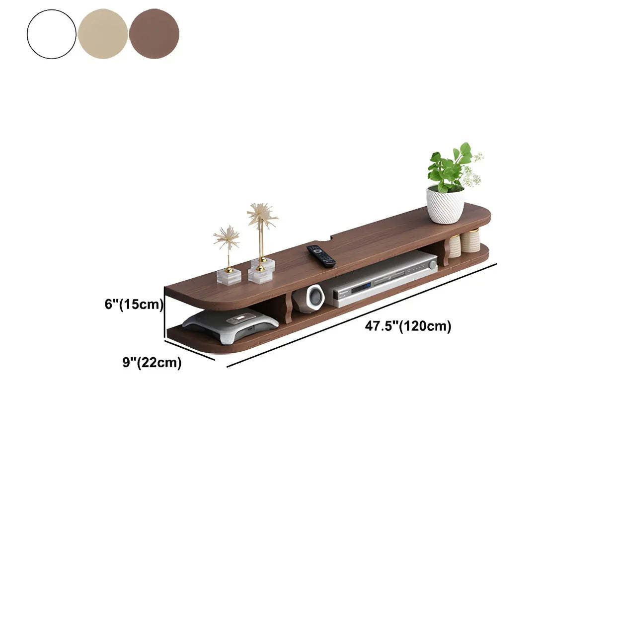Walnut Wood Floating Open-Storage TV Stand