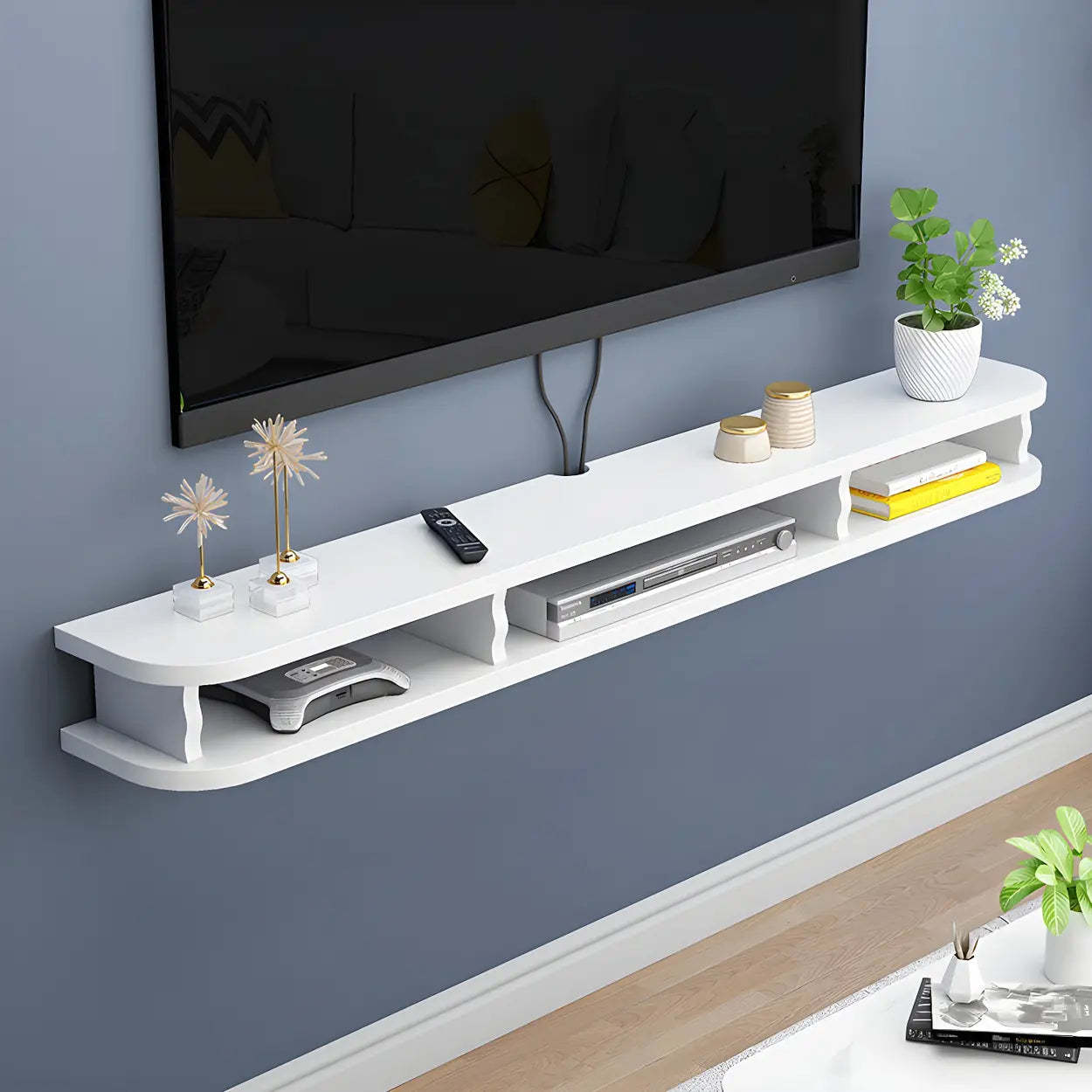 Walnut Wood Floating Open-Storage TV Stand — Walnut