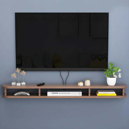 Walnut Wood Floating Open-Storage TV Stand — White