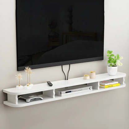 Walnut Wood Floating Open-Storage TV Stand — Wood Color