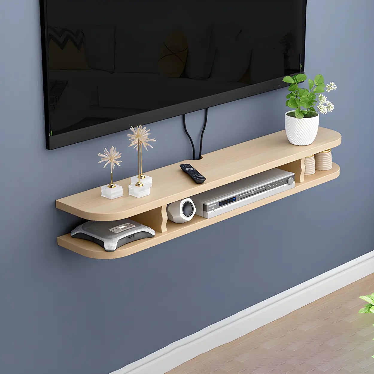 Walnut Wood Floating Open-Storage TV Stand — Walnut