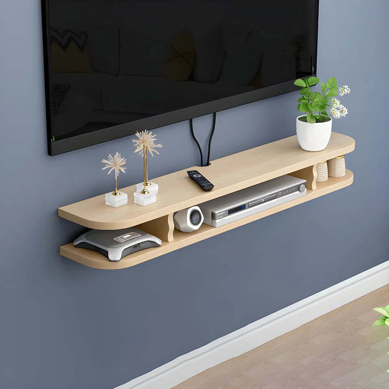 Walnut Wood Floating Open-Storage TV Stand — Walnut