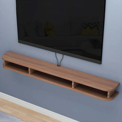 Walnut Wood Floating Open-Storage TV Stand — Wood Color
