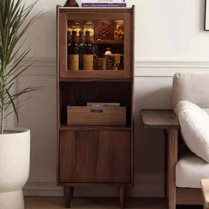 Walnut Narrow Open Storage Buffet with Lighting