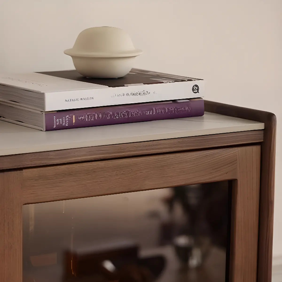 Walnut Narrow Open Storage Buffet with Lighting