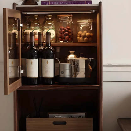 Walnut Narrow Open Storage Buffet with Lighting