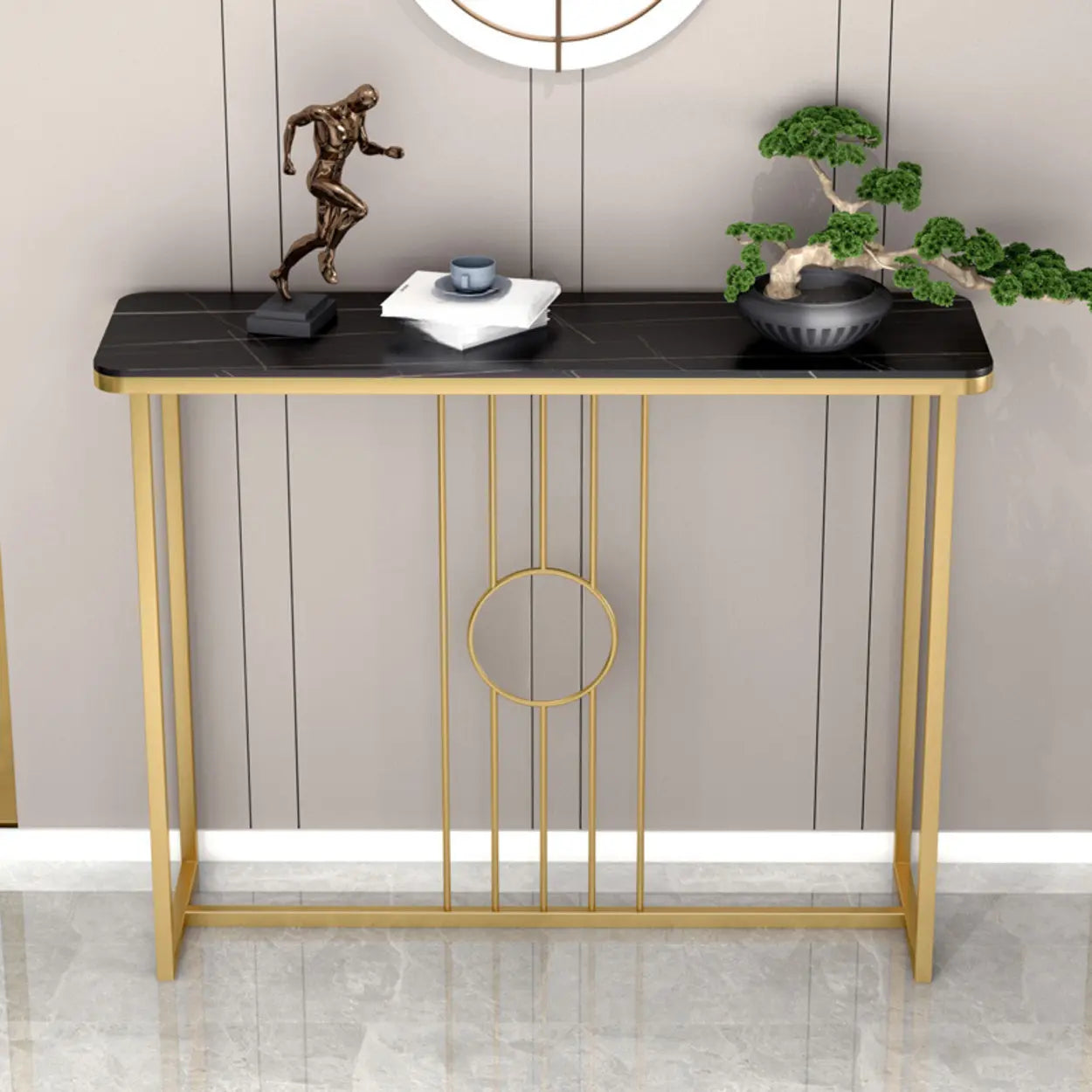 Rectangular Metal Black and Gold Console Table — Gray