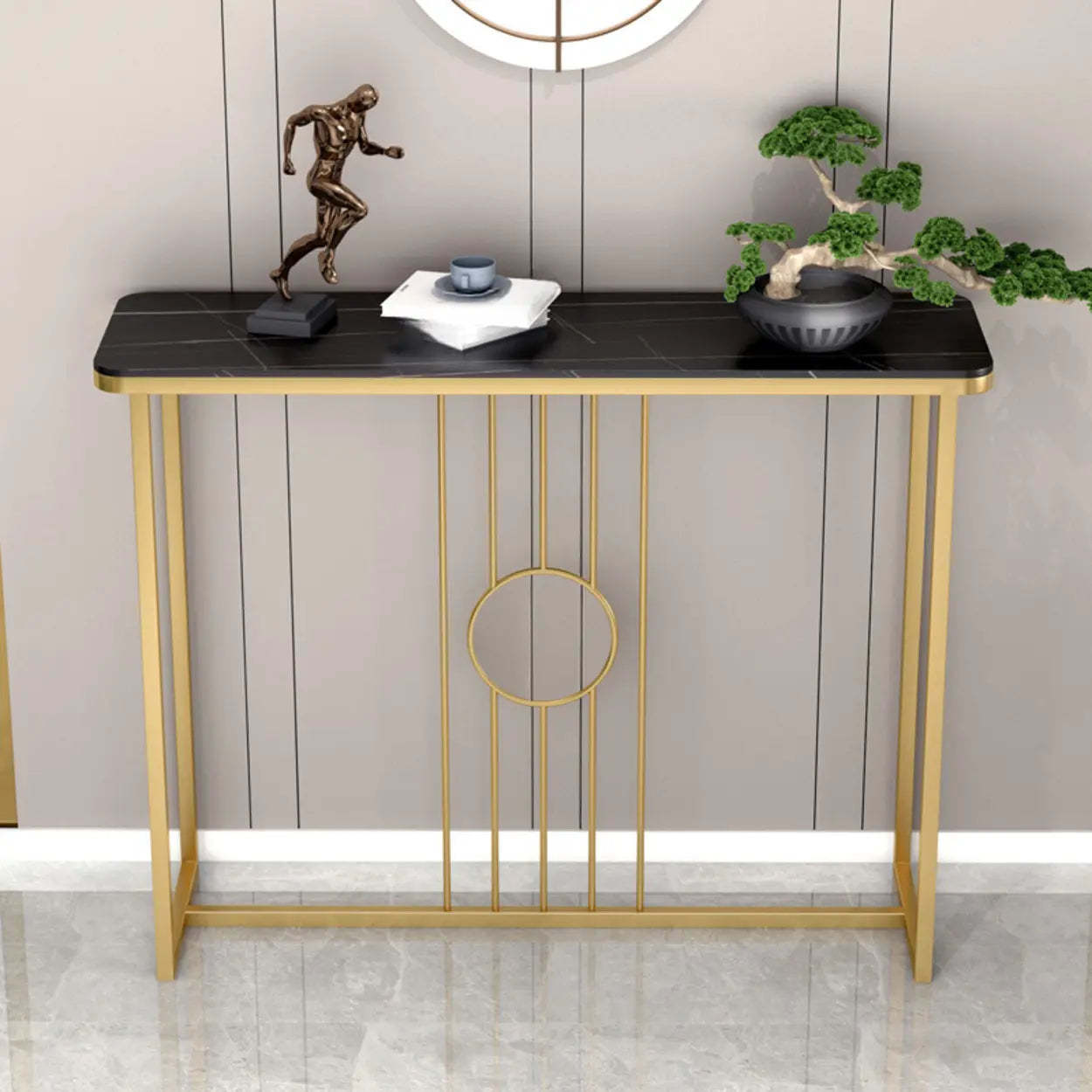 Rectangular Metal Black and Gold Console Table — Gray
