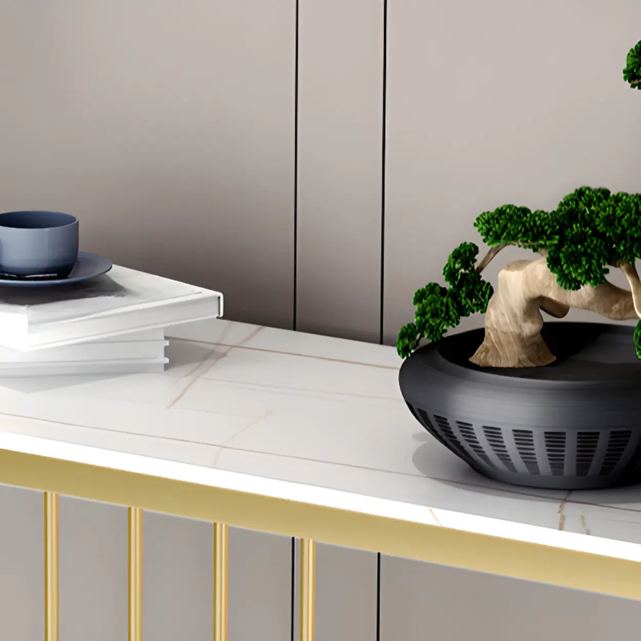 Rectangular Metal Black and Gold Console Table — White