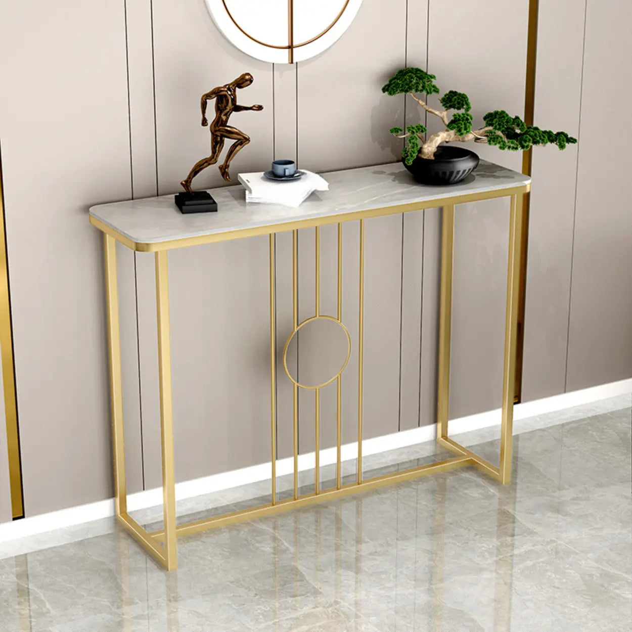 Rectangular Metal Black and Gold Console Table — White Gold