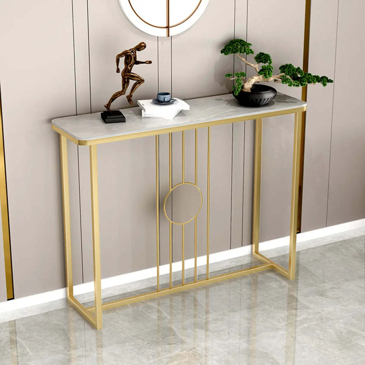 Rectangular Metal Black and Gold Console Table — White Gold