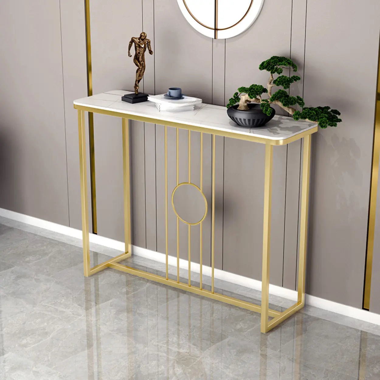 Rectangular Metal Black and Gold Console Table — White