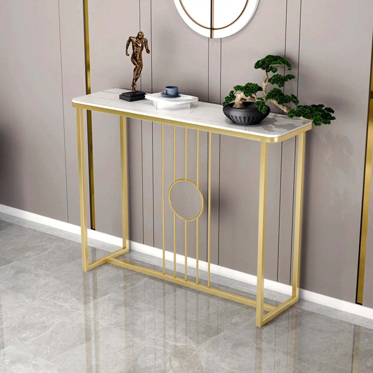 Rectangular Metal Black and Gold Console Table — White