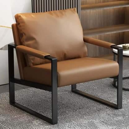 Water-Resistant Pillow-Back Sledge Arm Chair — White / PU Leather