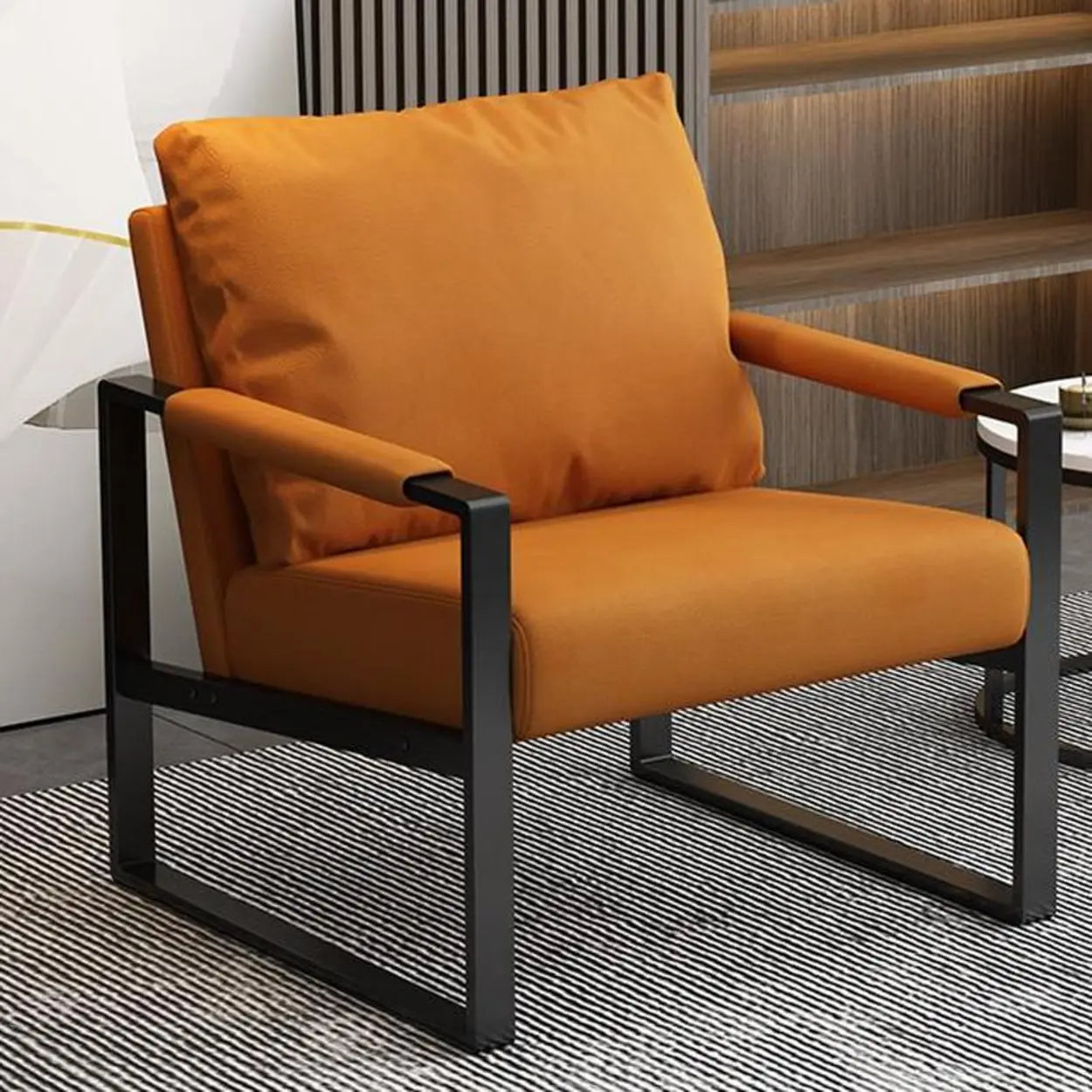 Water-Resistant Pillow-Back Sledge Arm Chair — Camel / PU Leather
