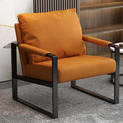 Water-Resistant Pillow-Back Sledge Arm Chair — Camel / PU Leather